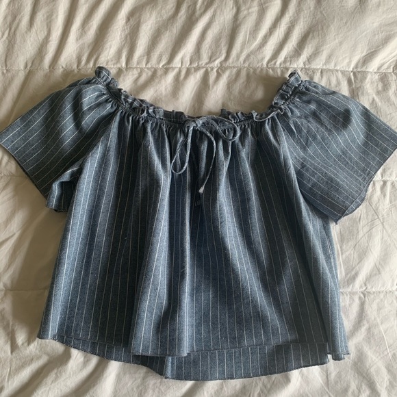🛍Denim Off-Shoulder Top - Picture 2 of 5